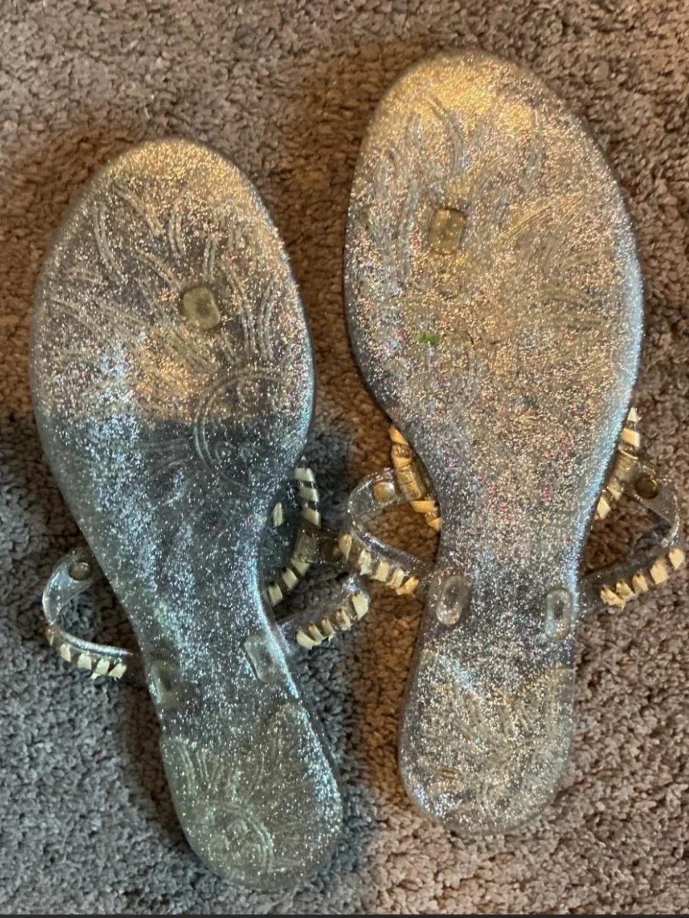 Metallic Silver Glitter Sandals by Jack Roger’s